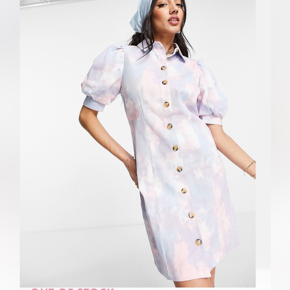 Pieces blue and pink tie dye shirt dress